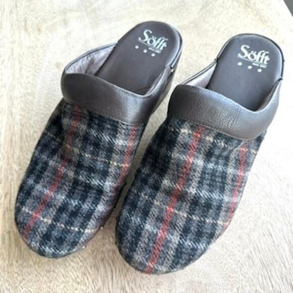 Sofft Wool & Leather Tartan Clogs, Size 10 - Picture 2 of 7